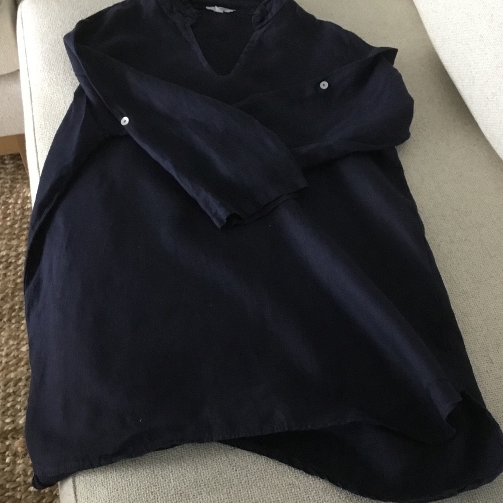 Women's Navy Tunic Top - Classic V-Neck Long Sleeve